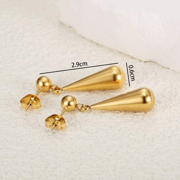 18k Golf Plated Stainless Steel Beaded Dangle Earrings Water Drop - Picture 4 of 4